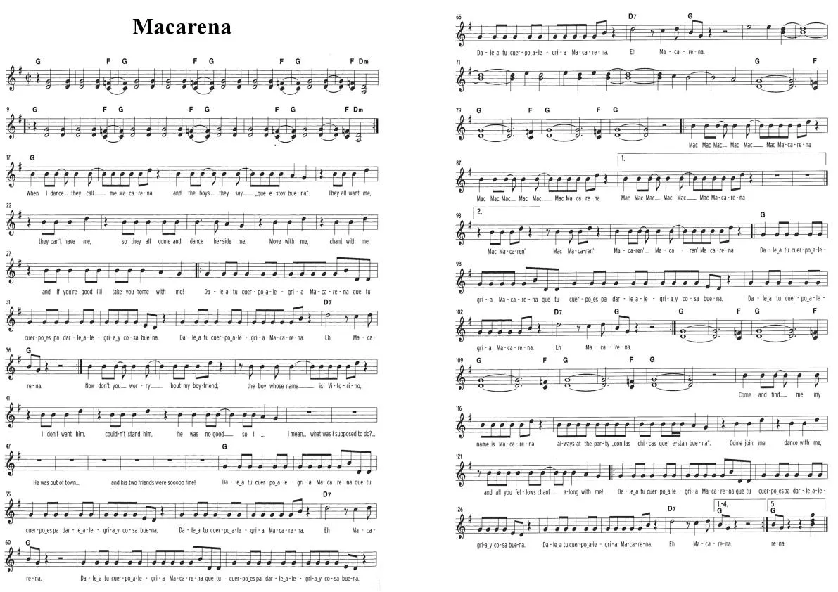 télécharger la partition d'accordéon Macarena (Chant : Los del Rio) au format PDF