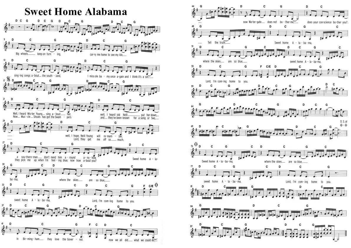 télécharger la partition d'accordéon Sweet Home Alabama (Chant : Lynyrd Skynyrd) (Country Rock) au format PDF