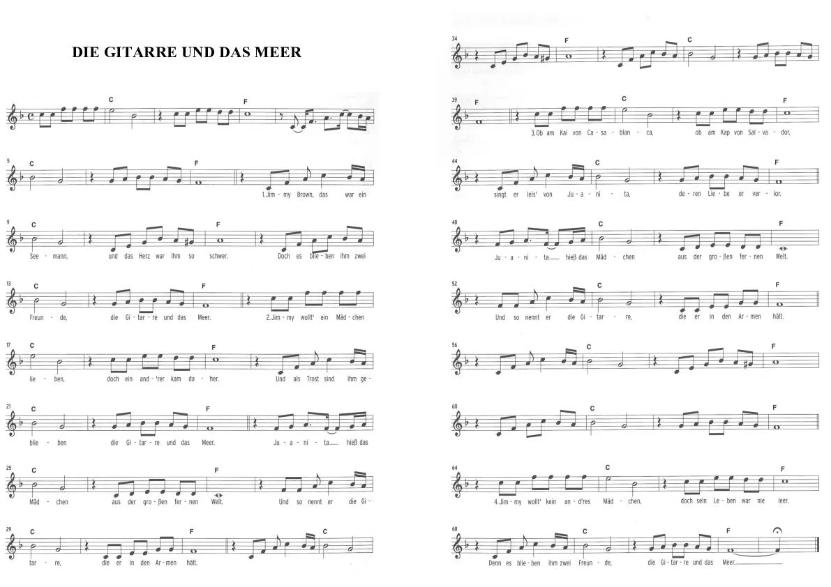 télécharger la partition d'accordéon Die Gitarre und das Meer (Chant : Freddy Quinn) au format PDF