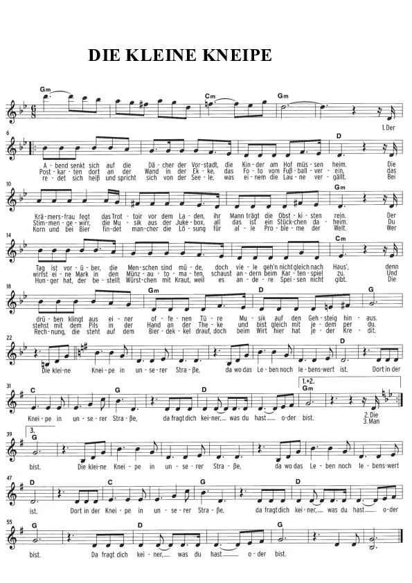 télécharger la partition d'accordéon Die kleine Kneipe (Chant : Peter Alexander) au format PDF