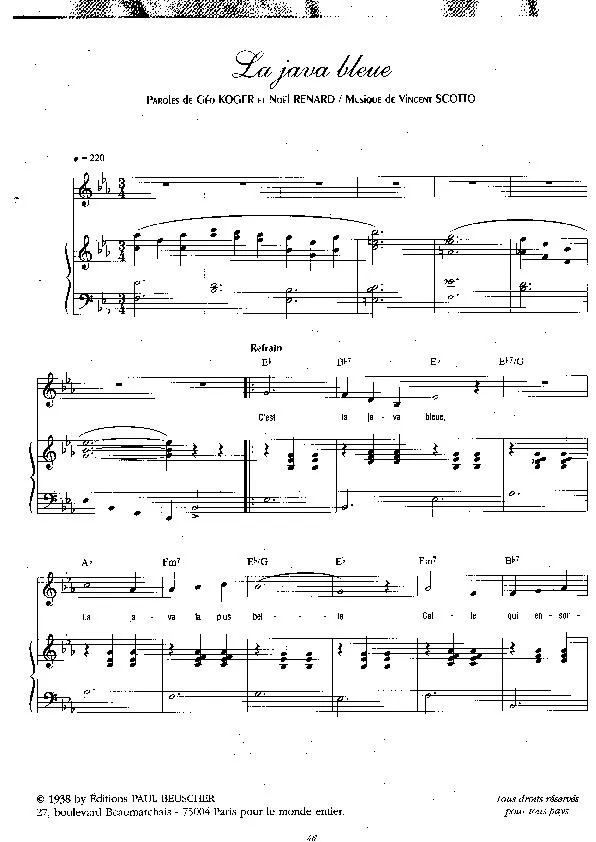 télécharger la partition d'accordéon La java bleue (Chant : Fréhel / Lina Margy / Georgette Plana / Lucienne Delyle / Darcelys) au format PDF