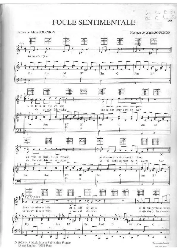 télécharger la partition d'accordéon Foule sentimentale (Pop) au format PDF