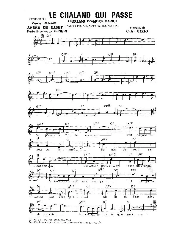 télécharger la partition d'accordéon Le chaland qui passe (Parlami d'Amore mariu) (Chant : Tino Rossi / Lys Gauty) au format PDF