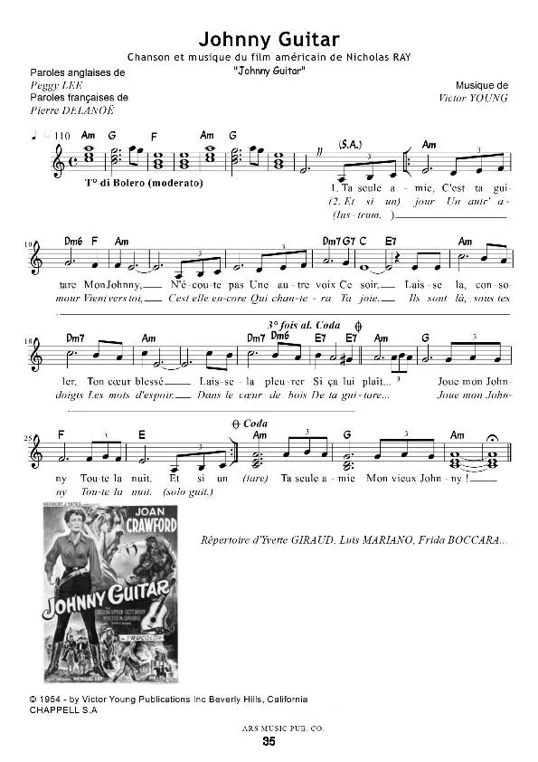 télécharger la partition d'accordéon Johnny Guitar au format PDF