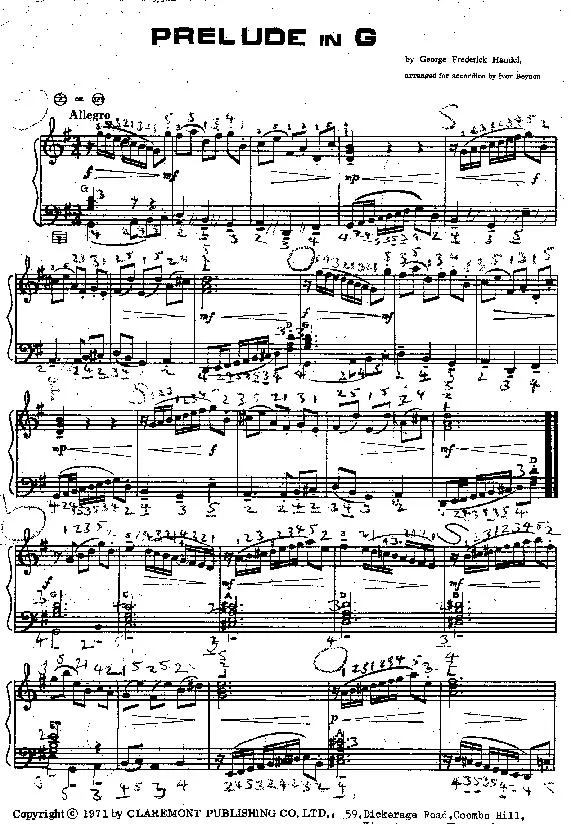 télécharger la partition d'accordéon Prelude in G (Arrangement : Ivor Beynon) au format PDF