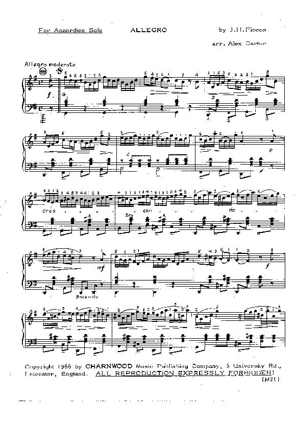 télécharger la partition d'accordéon Allegro (Arrangement : Alex Carter) au format PDF