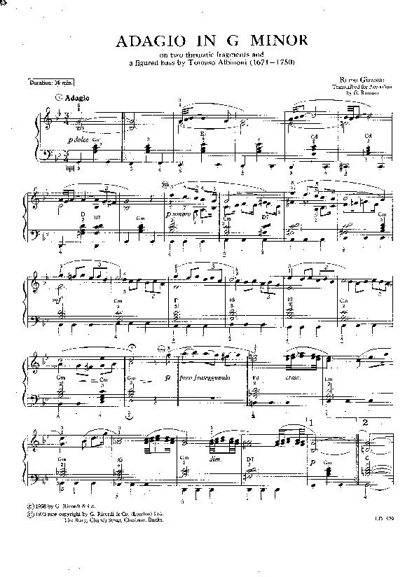 télécharger la partition d'accordéon Adagio in G minor (Arrangement : Graham Romani) au format PDF