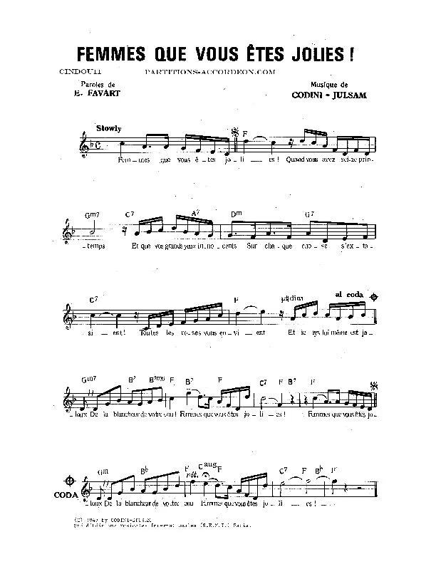 télécharger la partition d'accordéon Femmes que vous êtes jolies (Chant : Jack Lantier / Tino Rossi / Jean Lumière) au format PDF