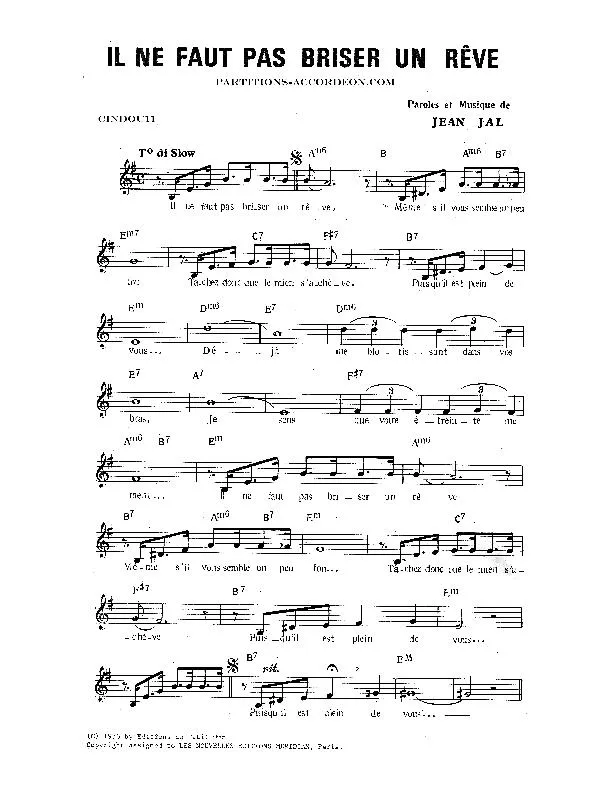 télécharger la partition d'accordéon Il ne faut pas briser un rêve (Chant : Jean Sablon / Lucienne Delyle) au format PDF