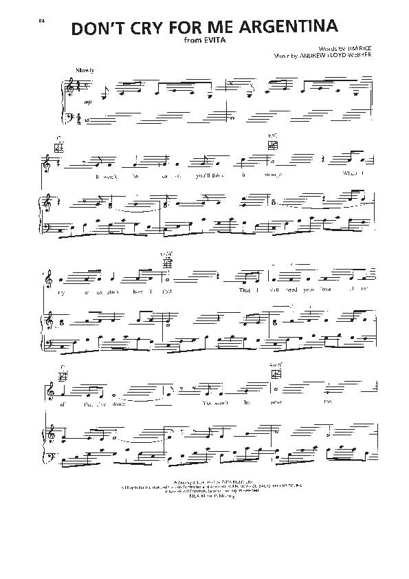 télécharger la partition d'accordéon Don't cry for me Argentina (From Evita) (Slow) au format PDF