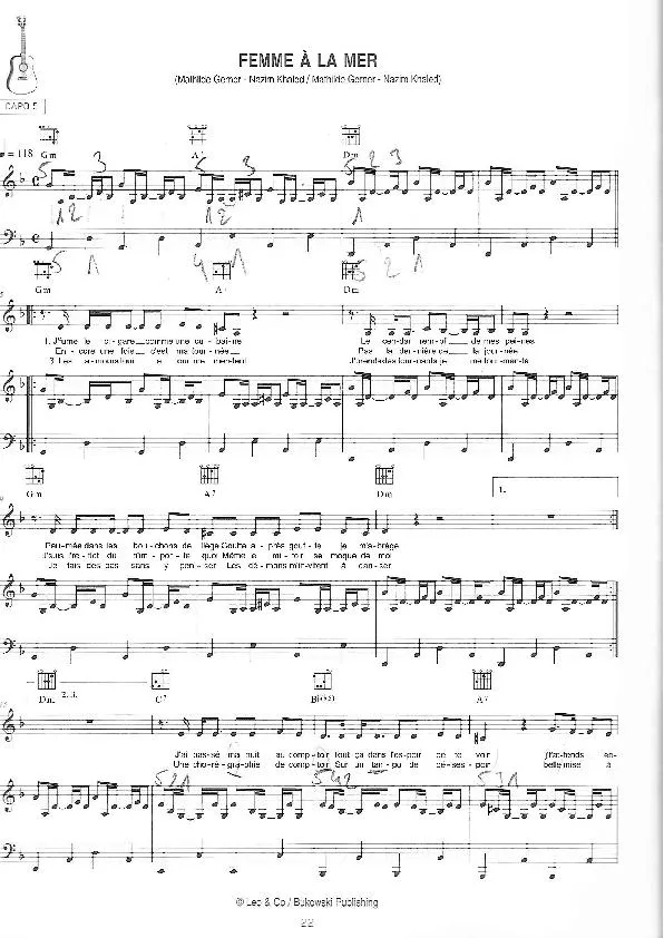 télécharger la partition d'accordéon Femme à la mer (Chant : Hoshi) au format PDF