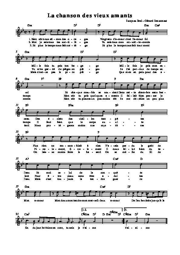 télécharger la partition d'accordéon La chanson des vieux amants au format PDF
