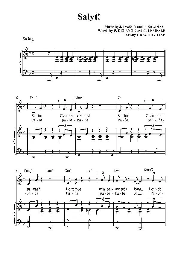 télécharger la partition d'accordéon Salut (Chant : Joe Dassin) (Arrangement : Gregory Fine) (Piano + Vocal) au format PDF
