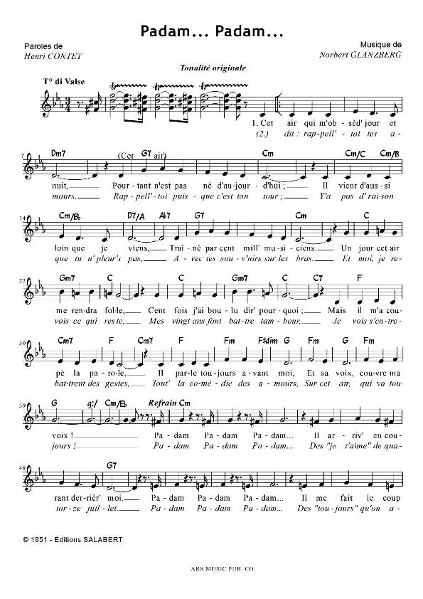 télécharger la partition d'accordéon Padam  Padam (Tonalité Orginale) (Chant : Mirelle Mathieu / Édith  Piaf) au format PDF