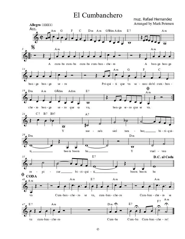 télécharger la partition d'accordéon El Cumbanchero (Arranged by : Mark Peterson) (Rumba) (Accordéon) au format PDF