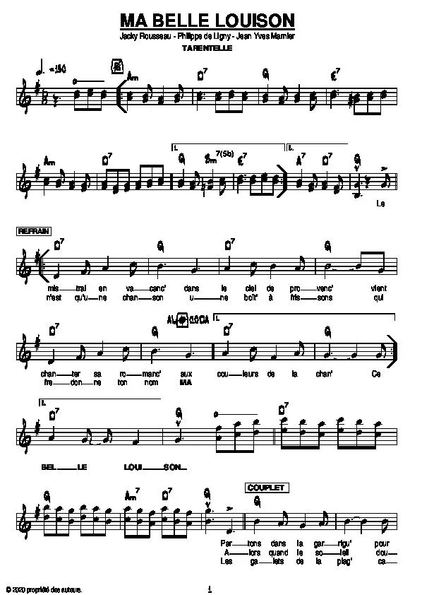 télécharger la partition d'accordéon Ma belle Louison (Tarentelle Provençale Chantée) au format PDF
