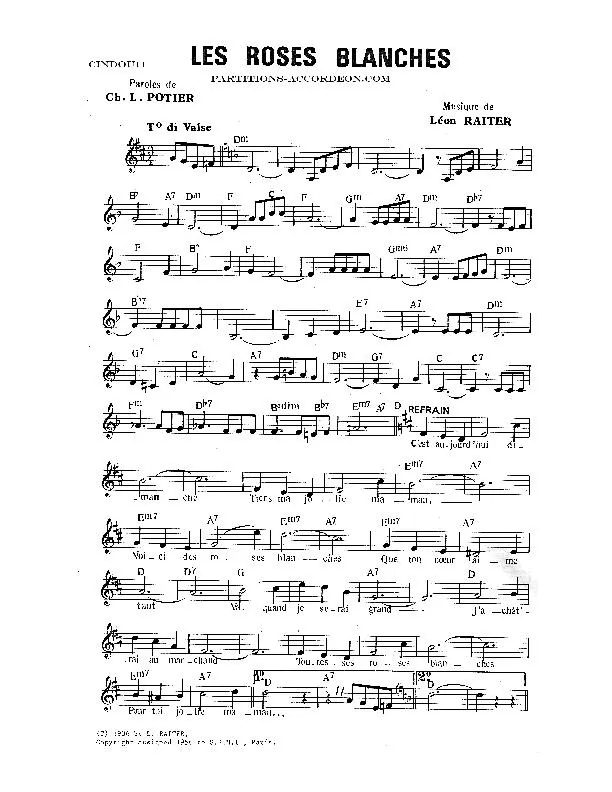 télécharger la partition d'accordéon Les roses blanches (Chant : Berthe Sylva) (Valse) au format PDF