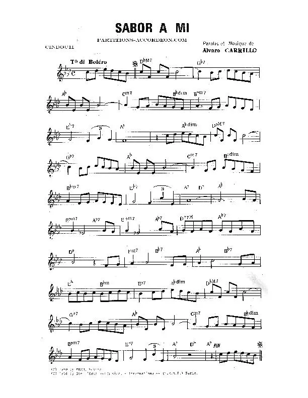 télécharger la partition d'accordéon Sabor a mi (Chant : Trio Los Panchos / Luis Miguel) (Boléro) au format PDF