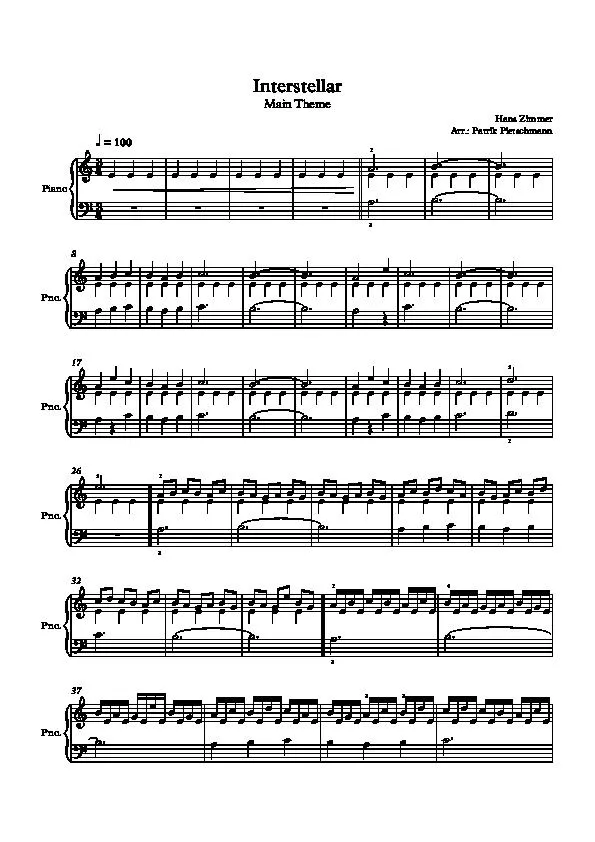 télécharger la partition d'accordéon Interstellar (Arrangement : Patrik Pietschmann) (Piano) au format PDF