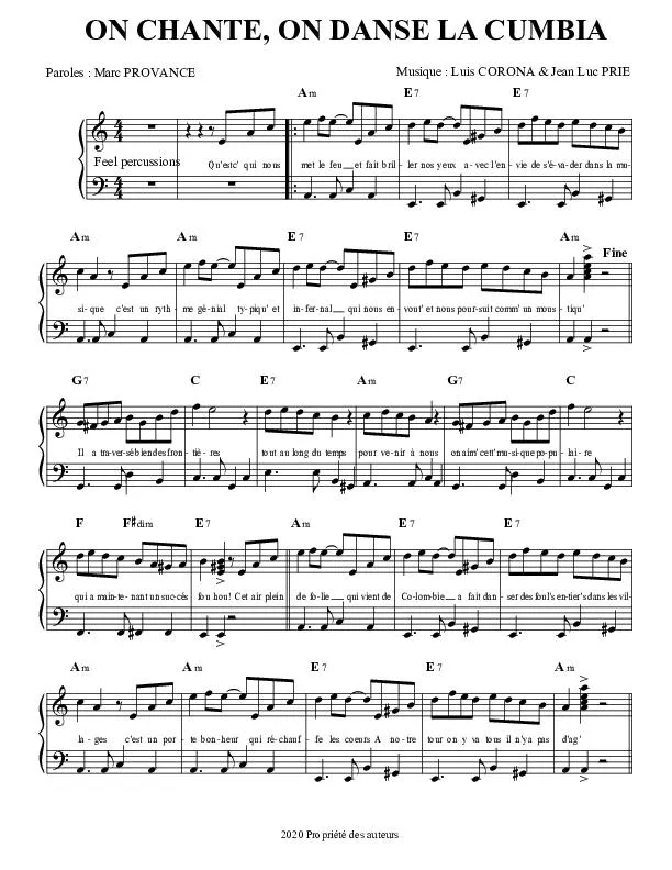 télécharger la partition d'accordéon On chante On danse la cumbia au format PDF