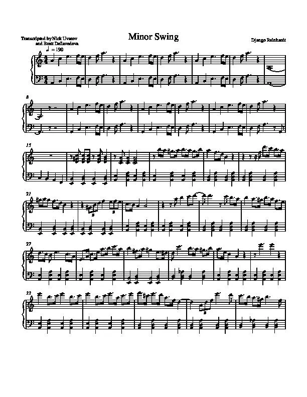 télécharger la partition d'accordéon Minor Swing (Transcripted by : Nick Uvarov and Brett Dellavedova) (Piano) au format PDF