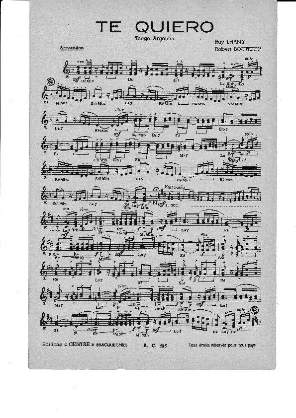 télécharger la partition d'accordéon Te Quiero (Orchestration) (Tango Argentin) au format PDF