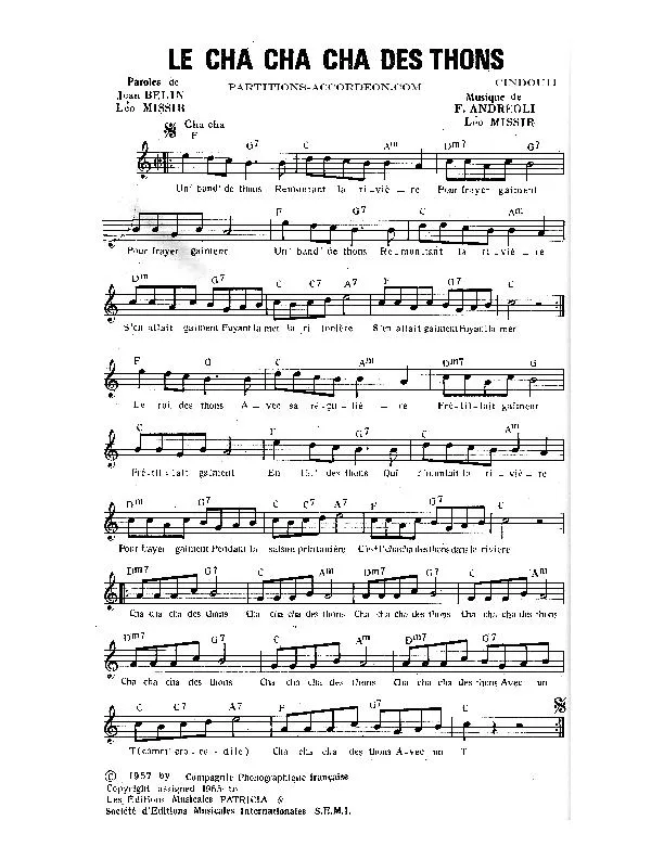 télécharger la partition d'accordéon Le cha cha des thons (Chant : Jacques Hélian) au format PDF