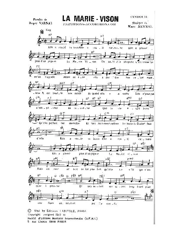télécharger la partition d'accordéon La Marie Vison (Chant : Yves Montand) (Fox) au format PDF
