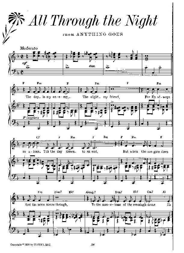 télécharger la partition d'accordéon All through the night (Du Film : Anything goes) (Arrangement : Dr Albert Sirmay) au format PDF