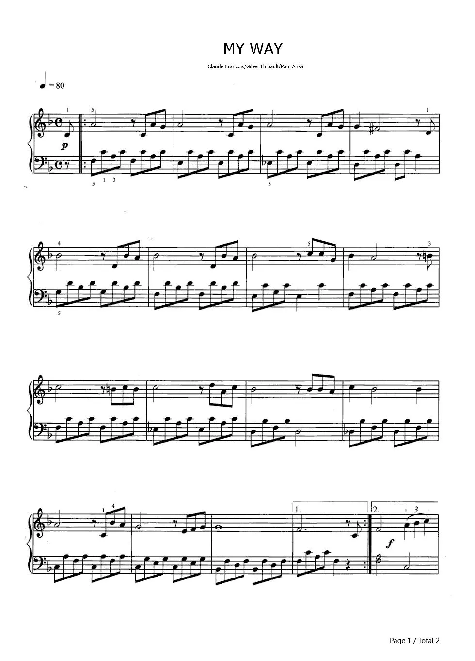 télécharger la partition d'accordéon My way (Chant : Frank Sinatra) (Slow) au format PDF