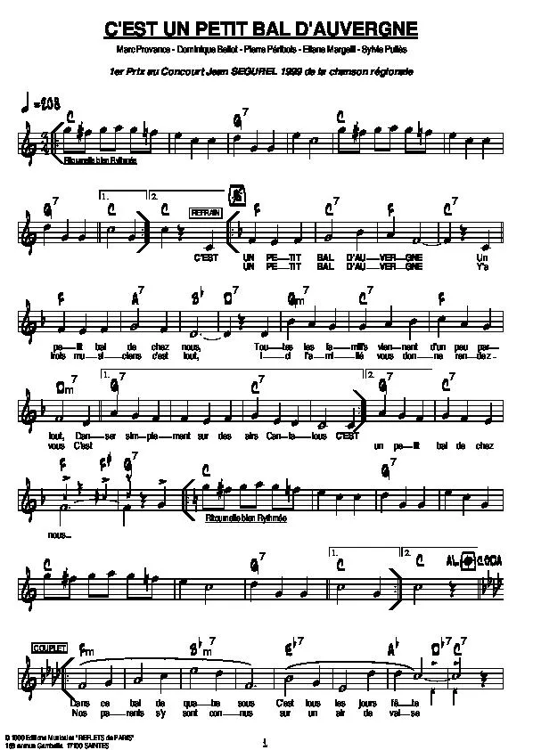 télécharger la partition d'accordéon C'est un petit bal d'Auvergne (1er Prix au Concours Jean Ségurel 1999 de la chanson régionale) au format PDF