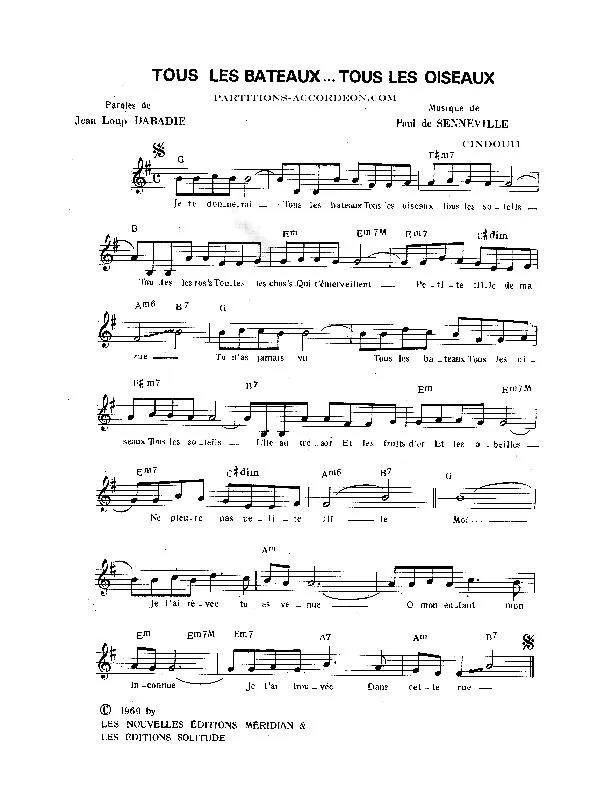 télécharger la partition d'accordéon Tous les bateaux Tous les oiseaux (Chant : Michel Polnareff) au format PDF
