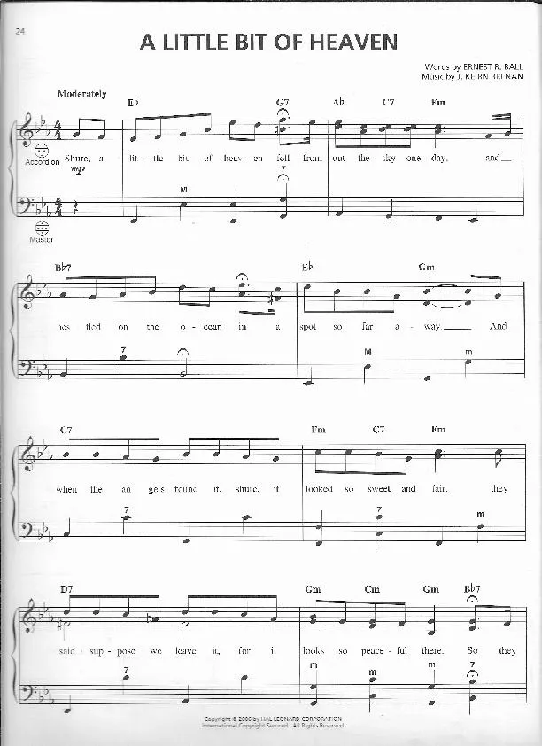 télécharger la partition d'accordéon A little bit of heaven (Arrangement : Gary Meisner) (Slow Folk) au format PDF