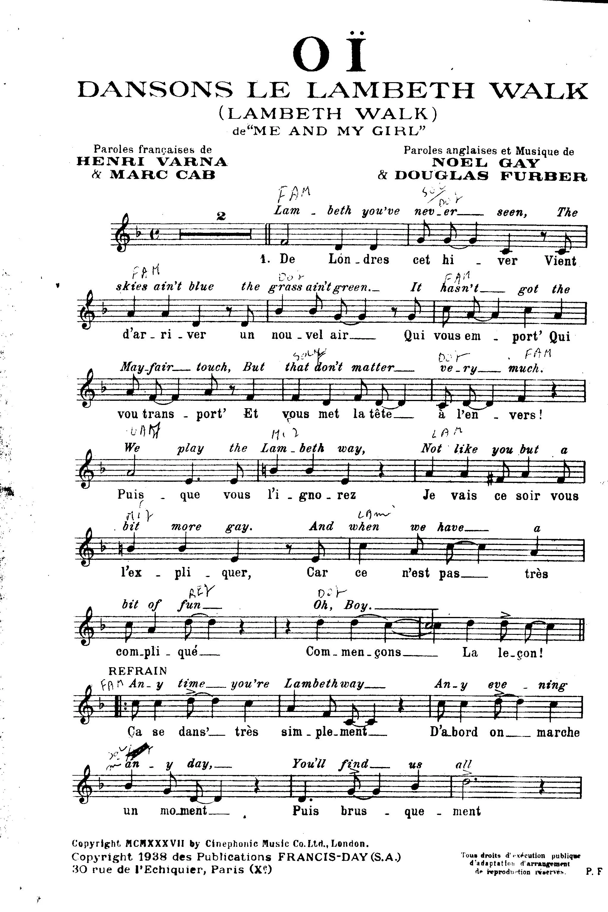 télécharger la partition d'accordéon Oï Dansons le Lambeth Walk (Avec les accords) au format PDF