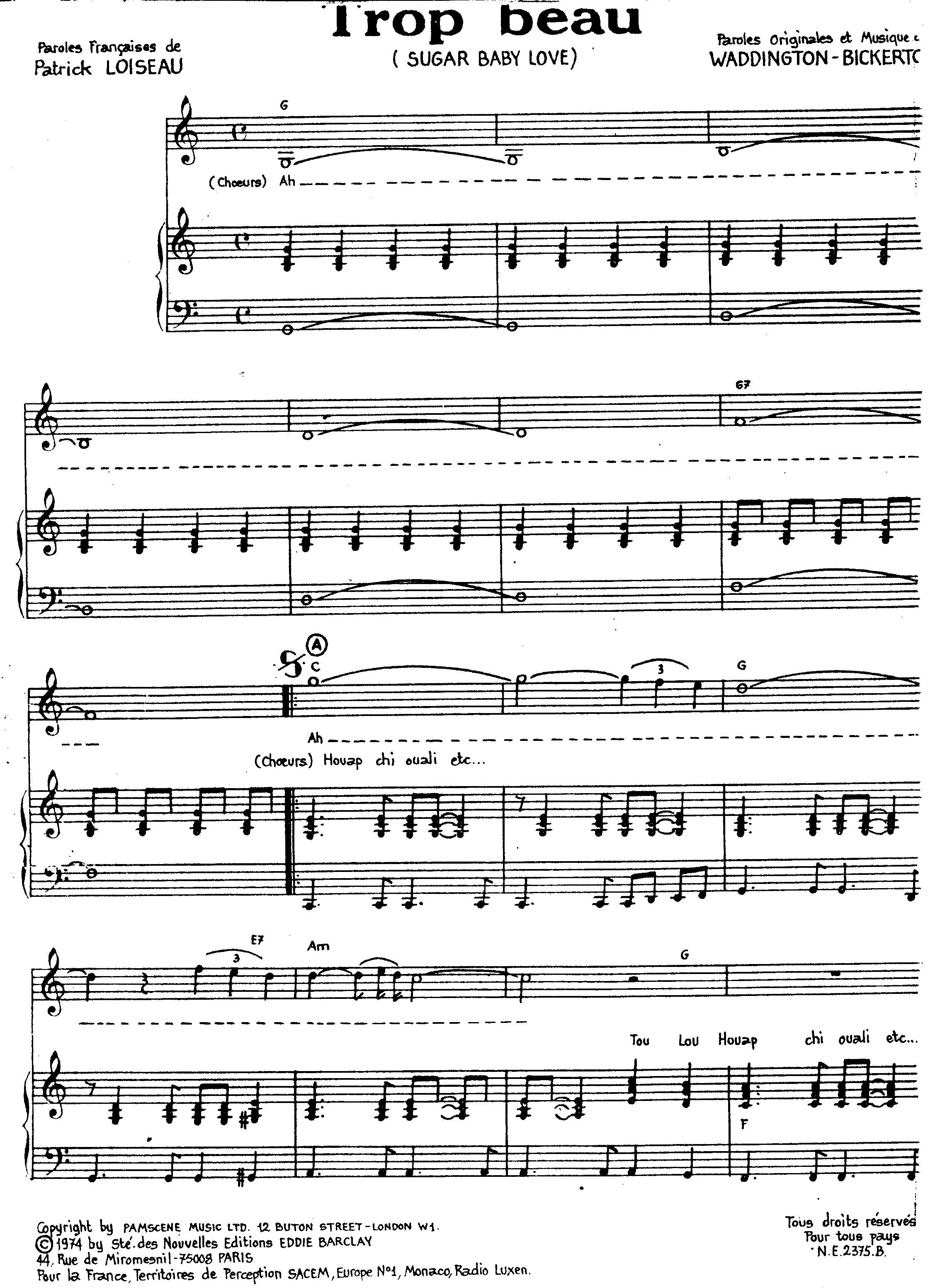 télécharger la partition d'accordéon Trop Beau (Sugar Baby Love) (Chant : Dave) au format PDF