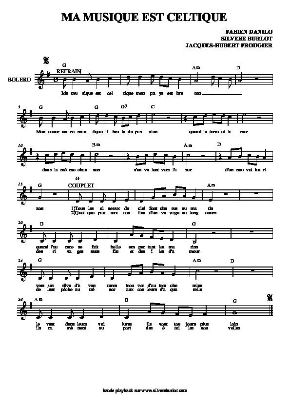 télécharger la partition d'accordéon Ma musique est celtique (Boléro) au format PDF
