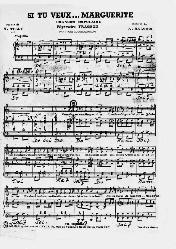 télécharger la partition d'accordéon Si tu veux Marguerite (Sur les motifs de la célèbre chanson créée par Fragson) (Polka-Marche - Avec paroles) au format PDF