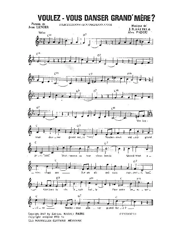 télécharger la partition d'accordéon Voulez-vous danser Grand-Mère (Chant : Lina Margy / Chantal Goya) (Valse Chantée) au format PDF