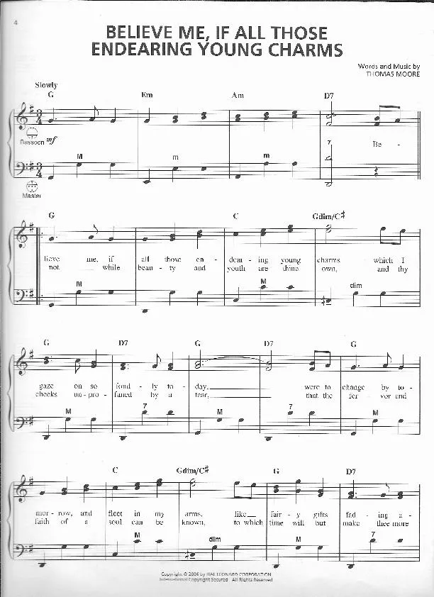 télécharger la partition d'accordéon Believe me, if all those endearing young charms (Arrangement : Gary Meisner) (Valse lente) au format PDF