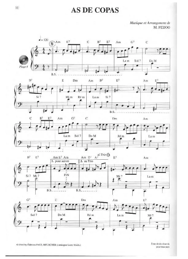 télécharger la partition d'accordéon As de copas (Tango) au format PDF