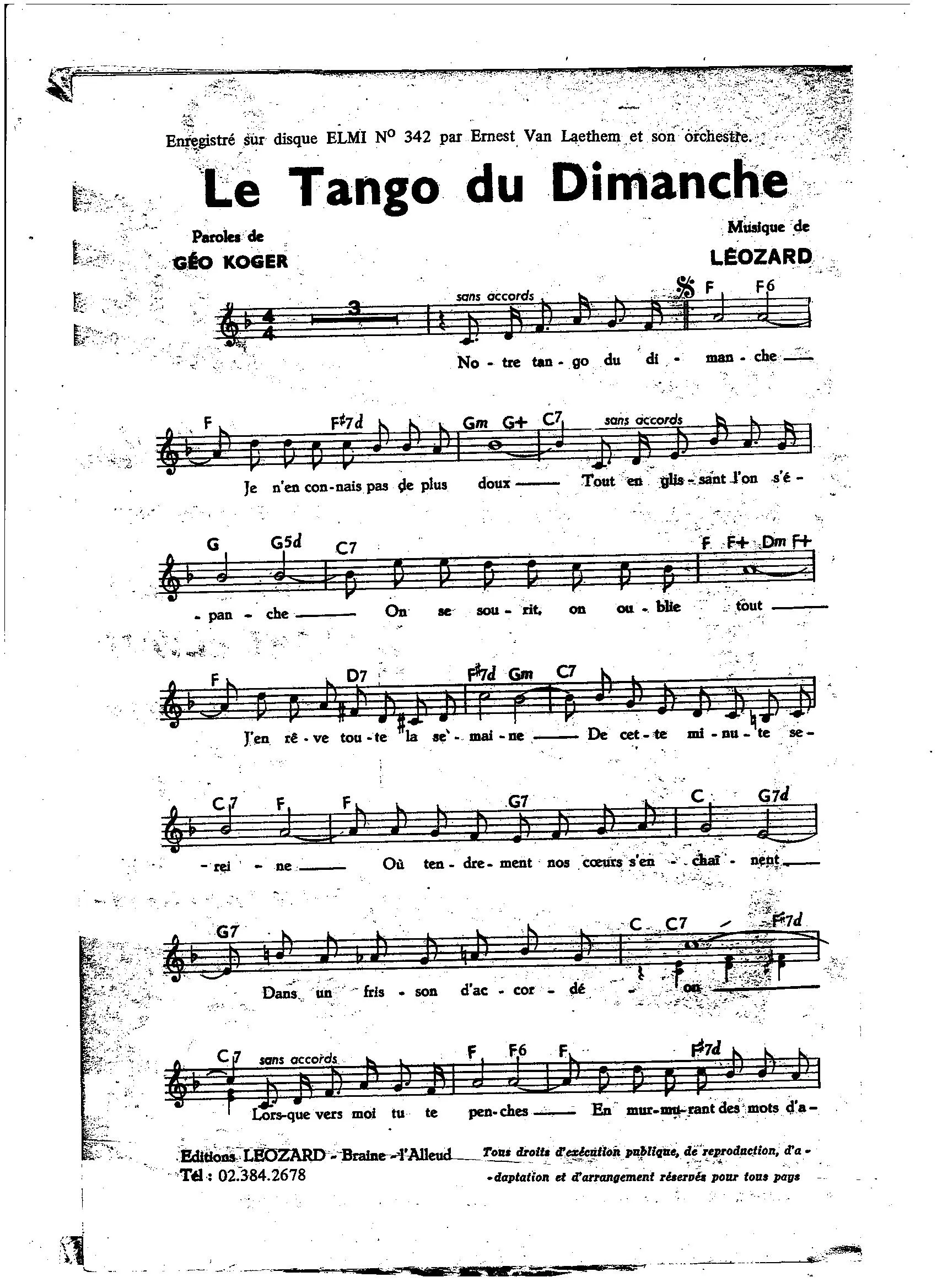 télécharger la partition d'accordéon Le tango du dimanche au format PDF