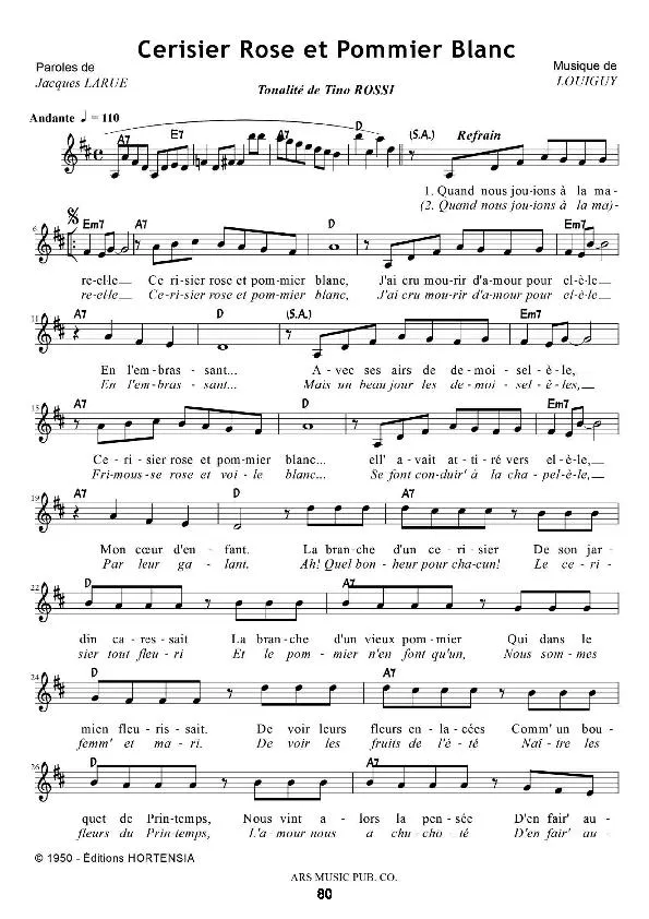 télécharger la partition d'accordéon Cerisier rose et pommier blanc (Chant : André Claveau / Tino Rossi / Yvette Giraud) au format PDF