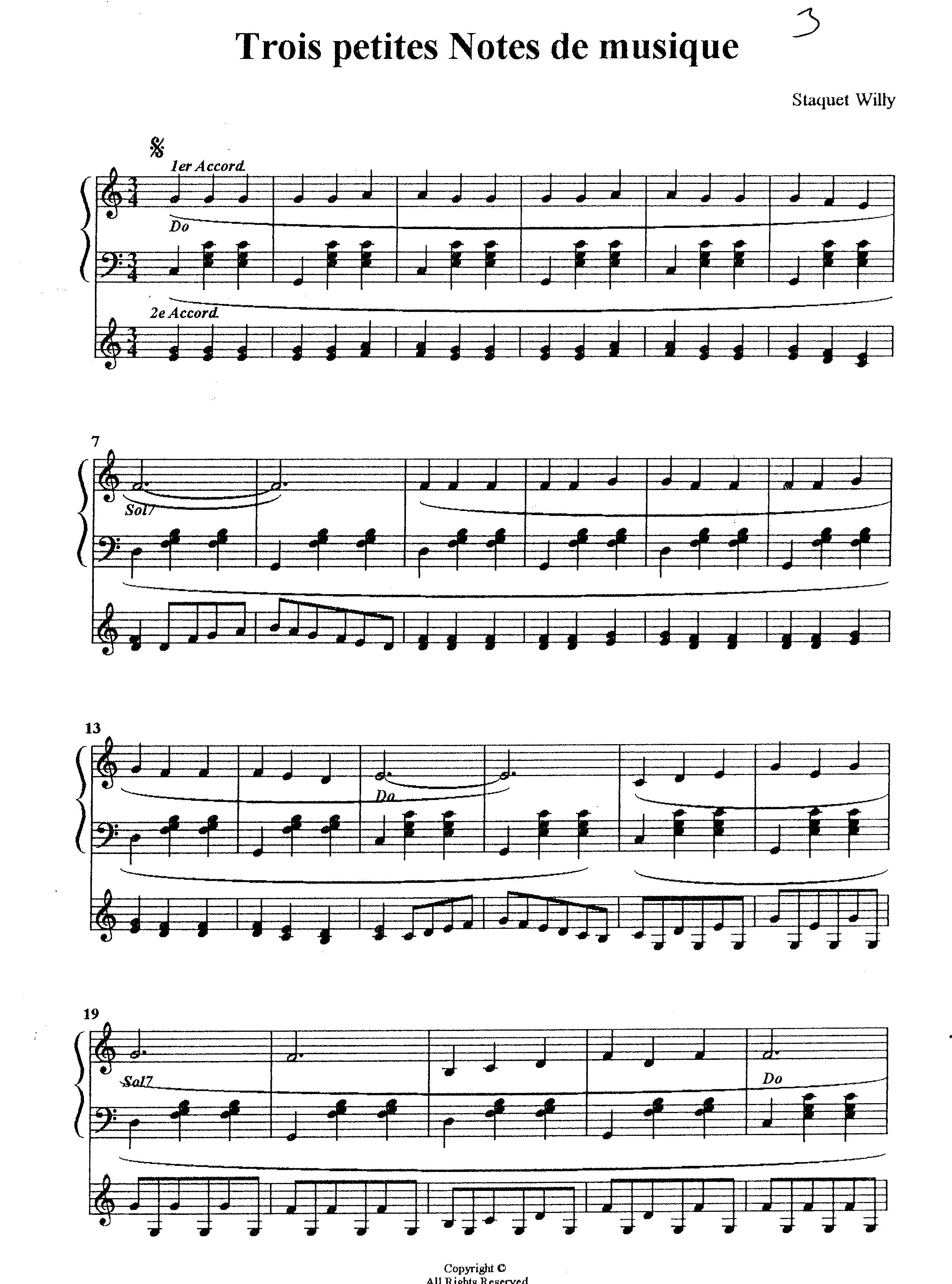 télécharger la partition d'accordéon Trois petites notes de musique (1er + 2 ième Accordéon) au format PDF