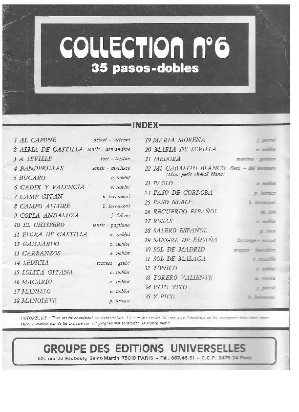 télécharger la partition d'accordéon Collection n°6 : 35 Pasos Dobles au format PDF