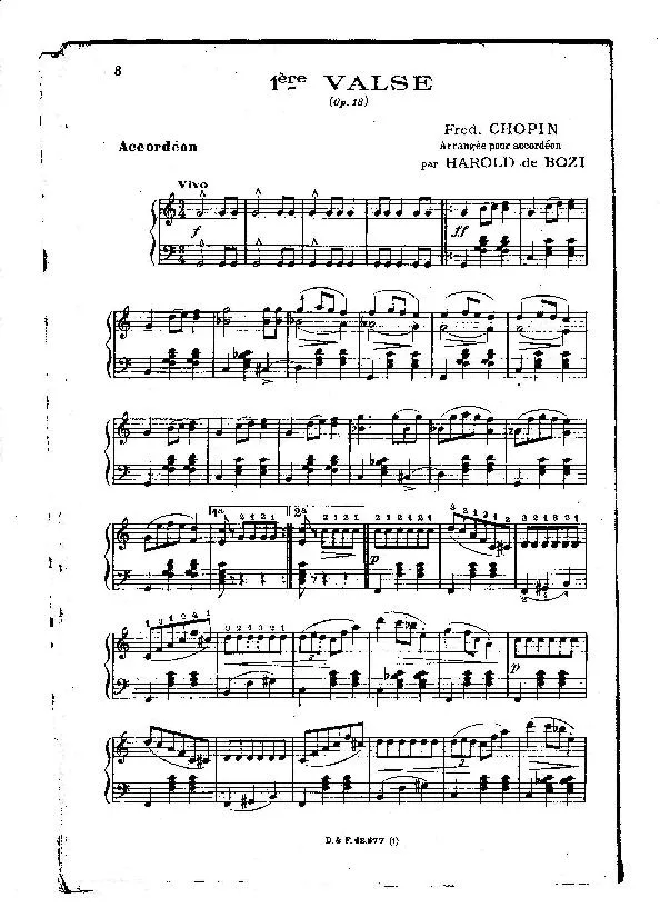 télécharger la partition d'accordéon 1ère Valse (Op 18) (Arrangement Accordéon : Harold de Bozi) au format PDF