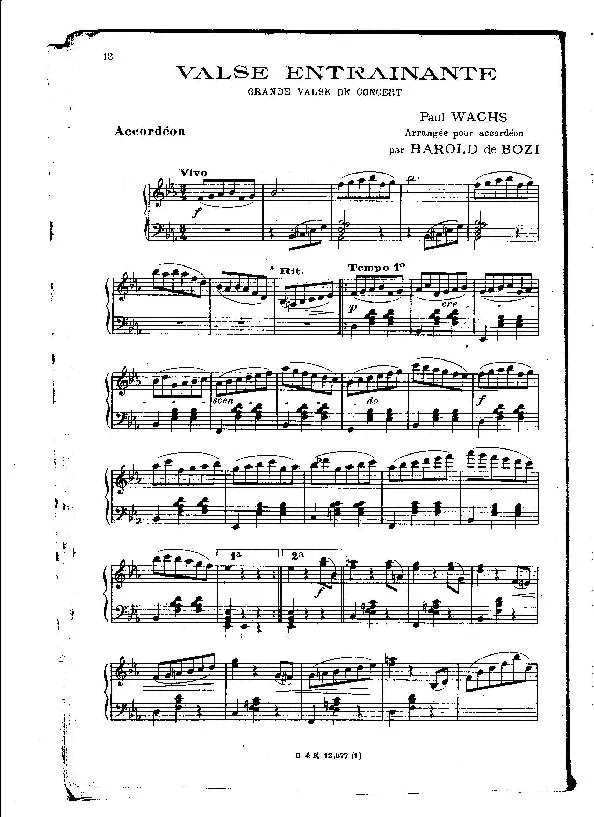 télécharger la partition d'accordéon Valse Entraînante (Grande Valse de Concert) (Arrangement Accordéon : Harold de Bozi) au format PDF