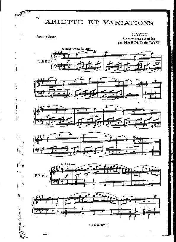 télécharger la partition d'accordéon Ariette et Variations (Arrangement Accordéon : Harold de Bozi) au format PDF