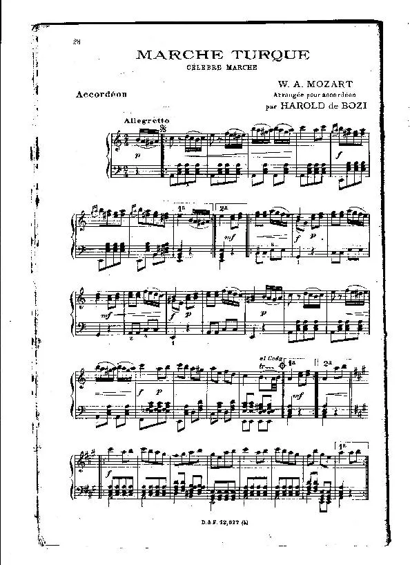 télécharger la partition d'accordéon Marche Turque (Arrangement Accordéon : Harold de Bozi) au format PDF
