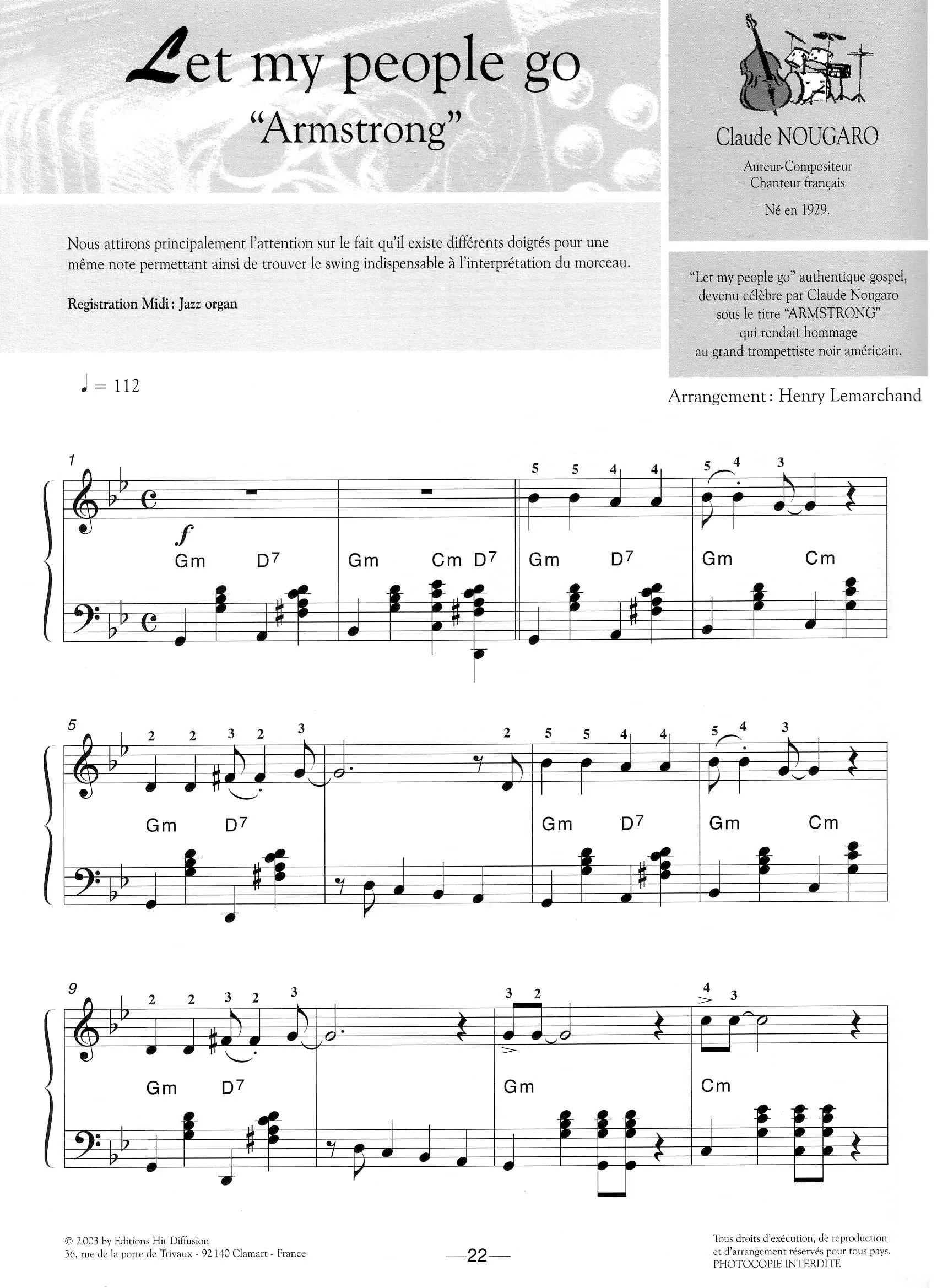 télécharger la partition d'accordéon Armstrong (Let my people go) (Arrangement : Henry Lemarchand) (Gospel) au format PDF