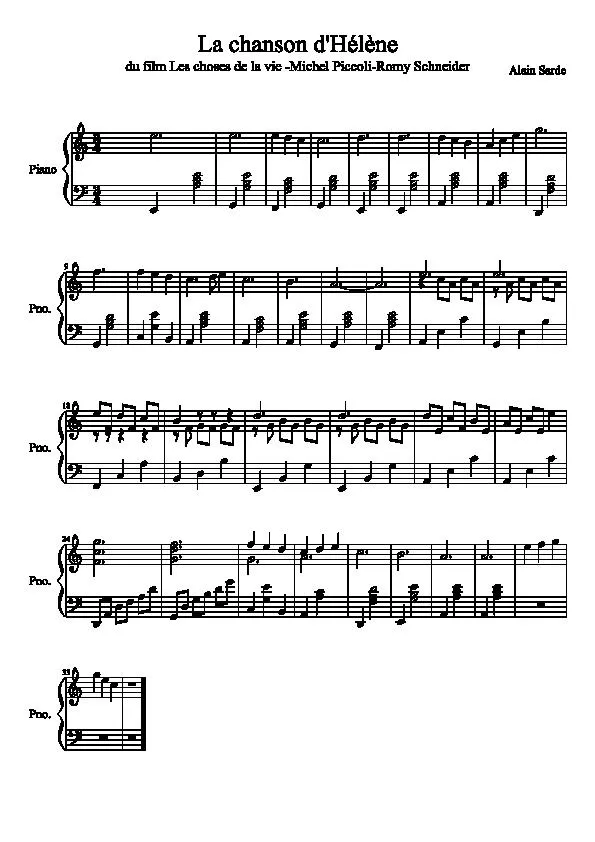 télécharger la partition d'accordéon Les choses de la vie : La Chanson d'Hélène au format PDF